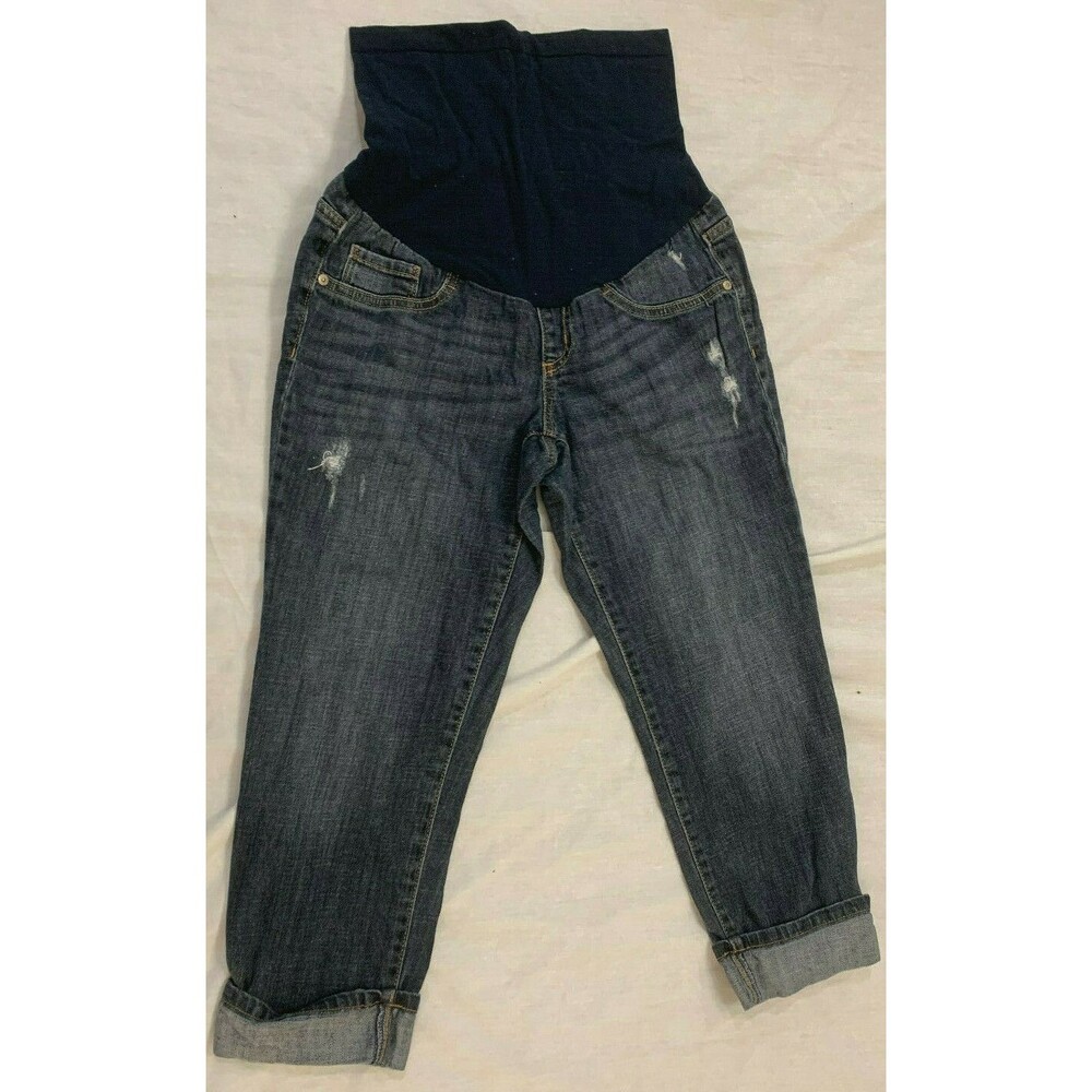 INDIGO BLUE MATERNITY WOMENS JEANS DISTRESSED CAPRIS PANTS SIZE XS